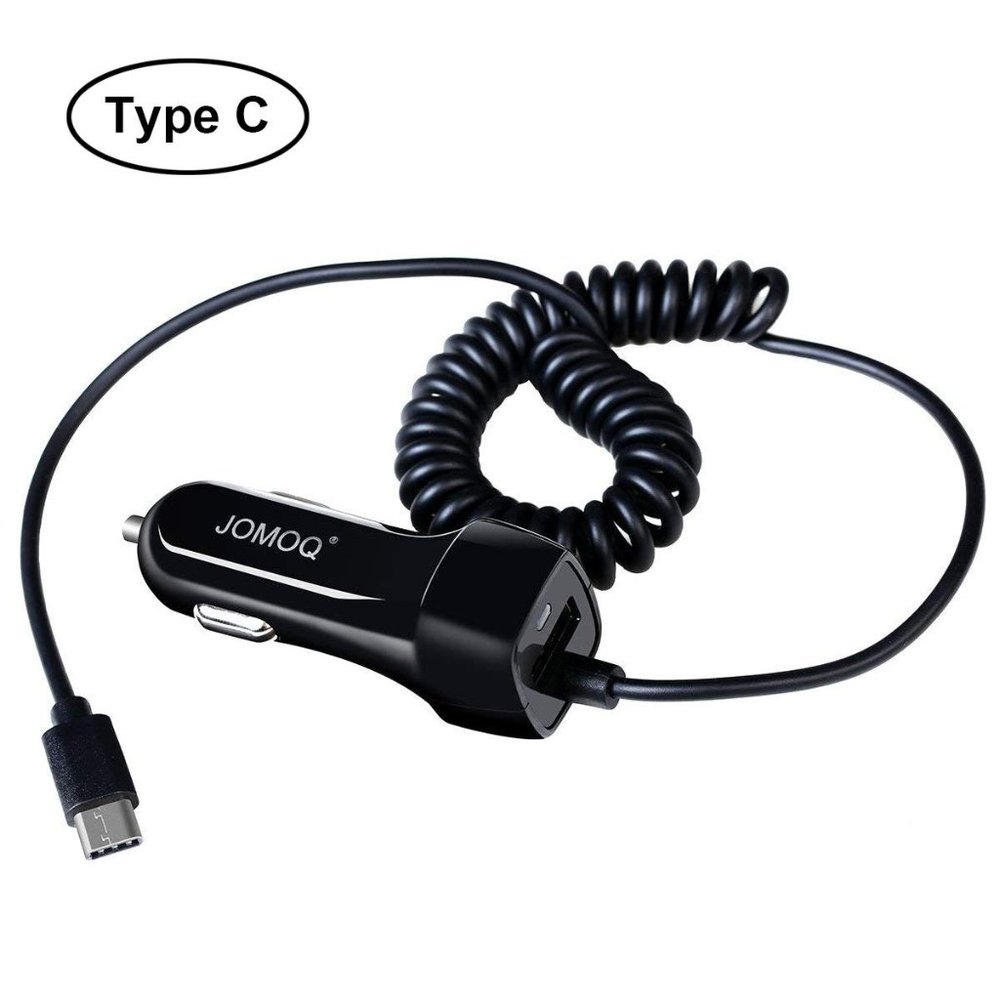 JOMOQ Car Charger USB Type C Retractable Coiled Dual-Port Charger Adapter